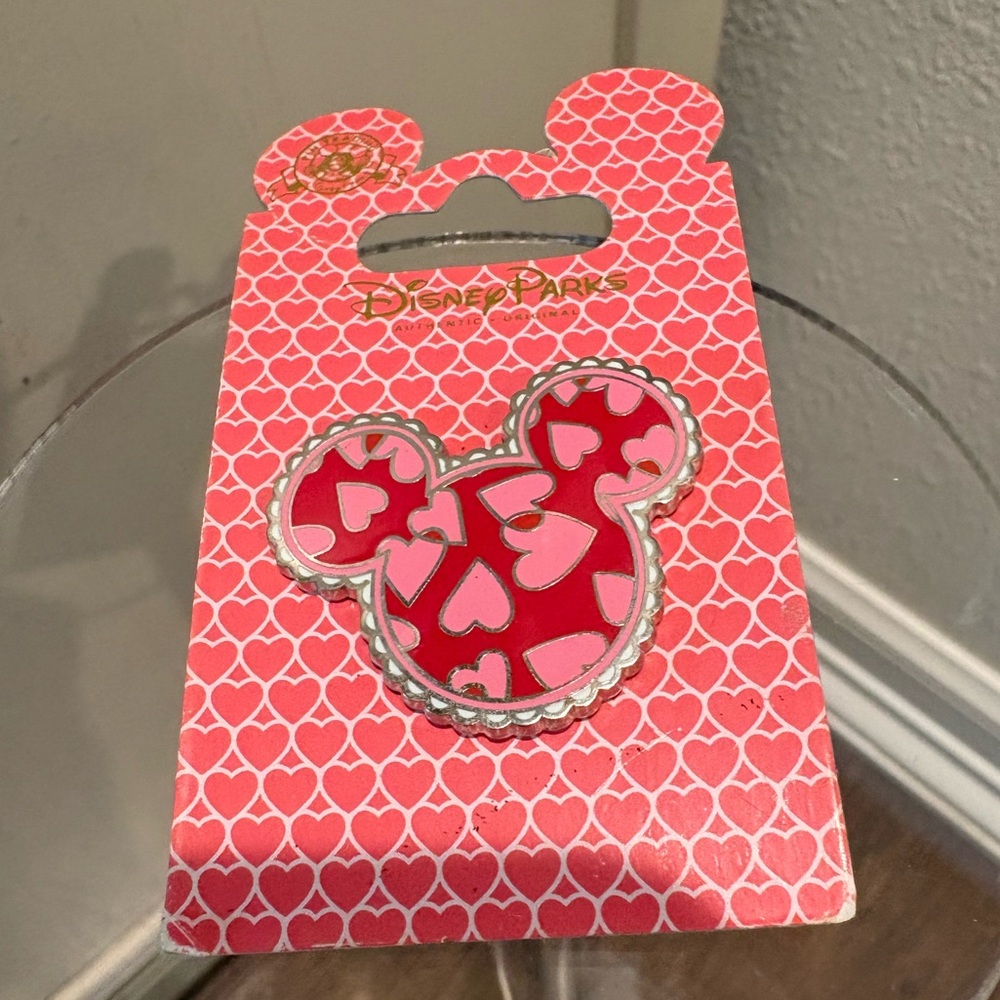 Brand new,  never worn Disney Parks Mickey Mouse Ears Icon Red Pink Hearts Pin